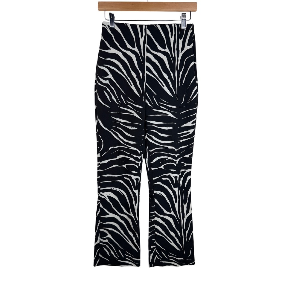 Zara Women's Zebra Print Flair Cropped Flare Pants size XS Black/White